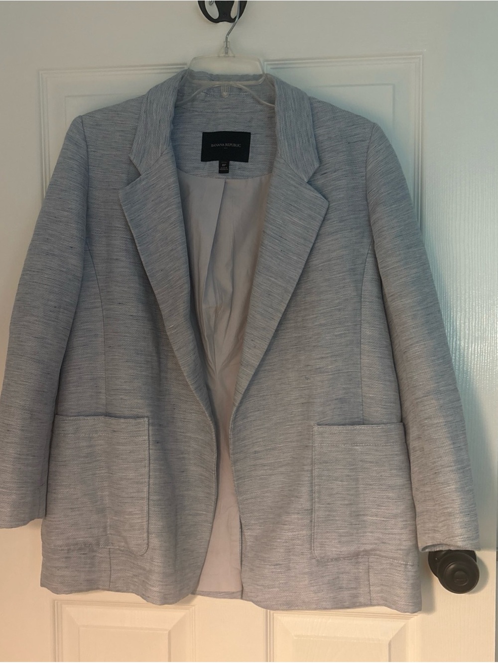 Banana Republic Heathered Light Blue Open-Front Blazer